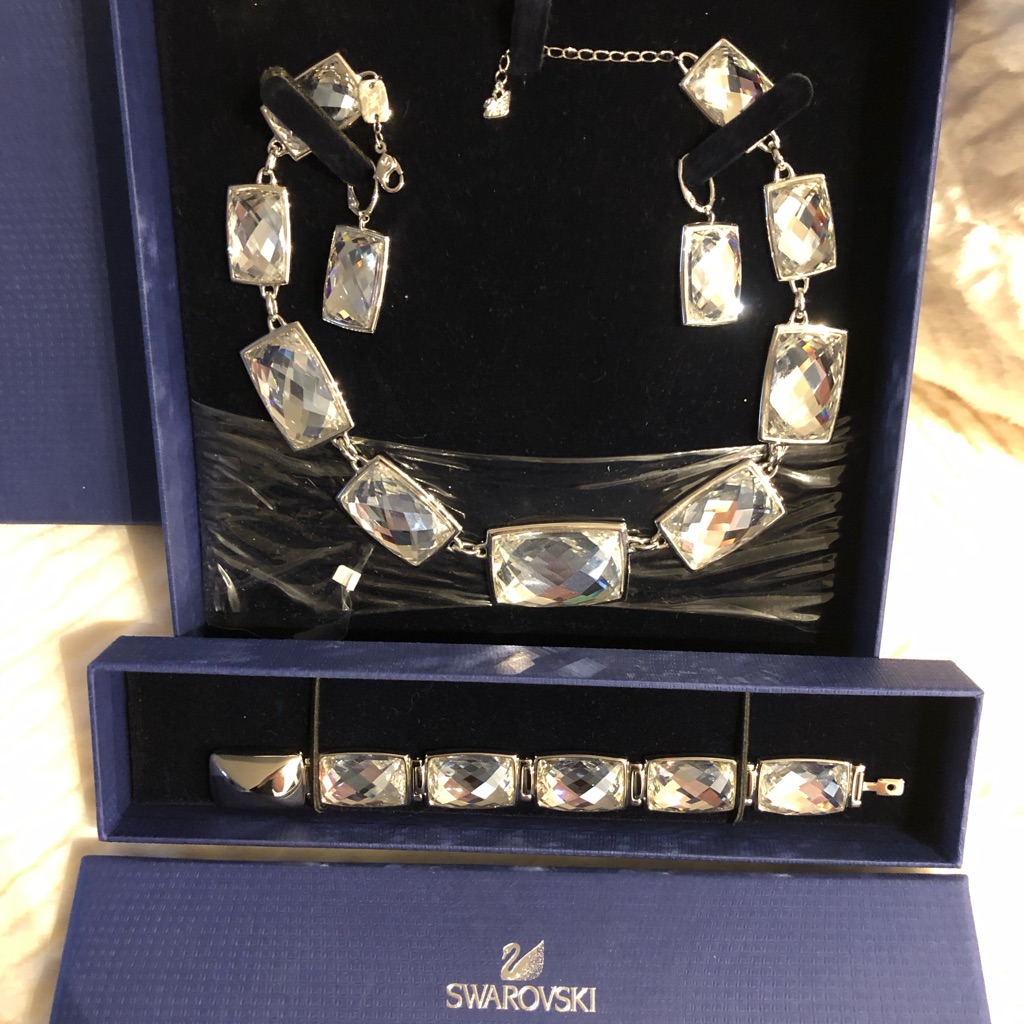 Swarovski Clear Crystal Necklace, Bracelet & Earrings Set In Silver-Tone